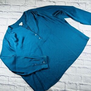 J. Crew Womens 3X Teal Green Shadow Stripe Pullover Long Sleeve Blouse Top